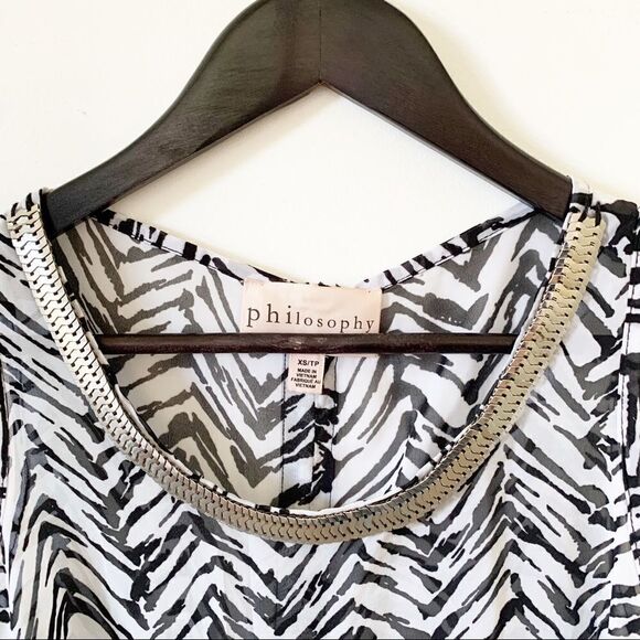 Philosophy Black White Zebra Animal Print Metallic Neck Detail Sleeveles Blouse‎ - Picture 5 of 7